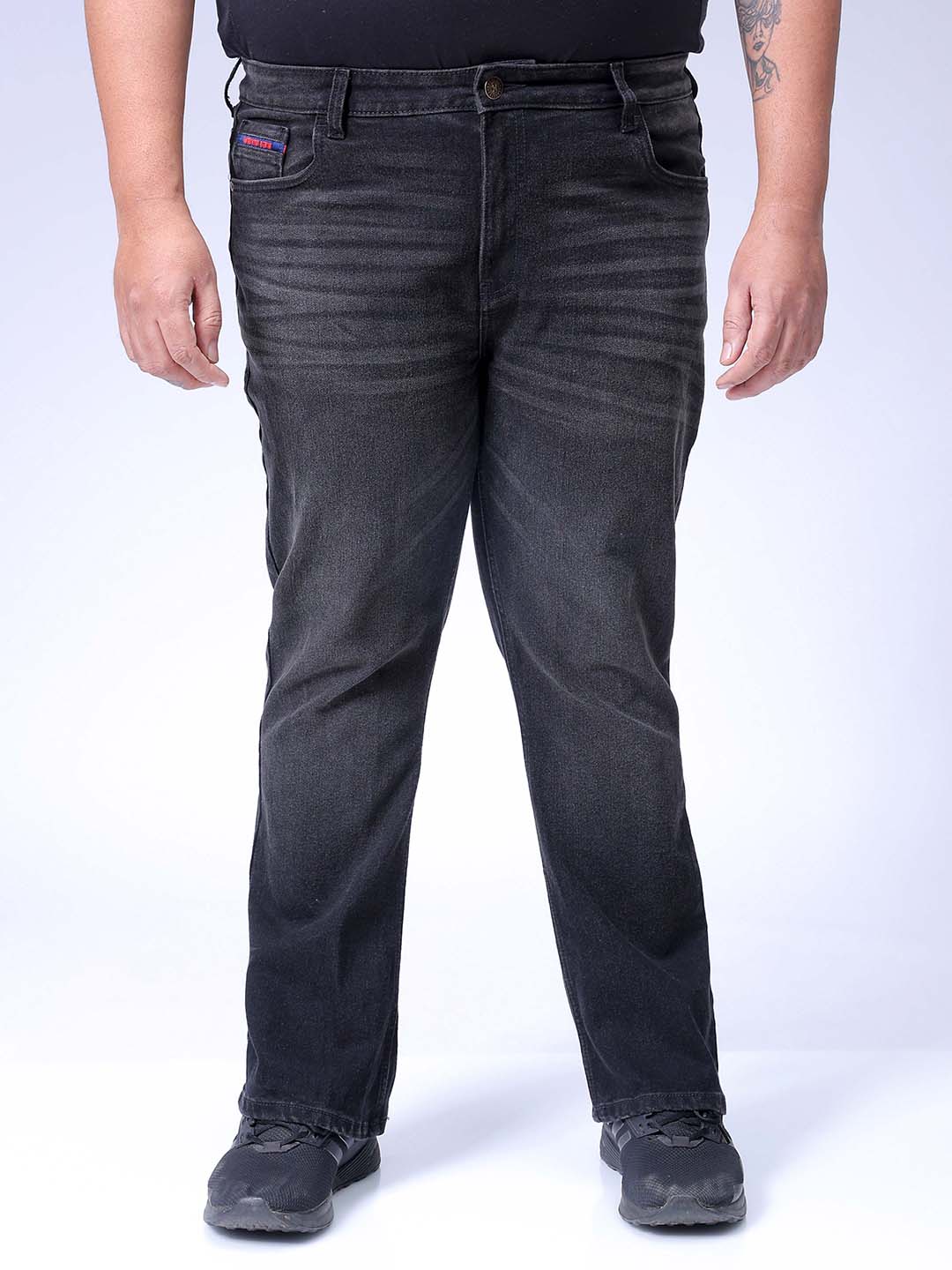 Men's Plus Size Black Bootcut Fit Solid Stretchable Jeans