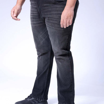 Men's Plus Size Black Bootcut Fit Solid Stretchable Jeans