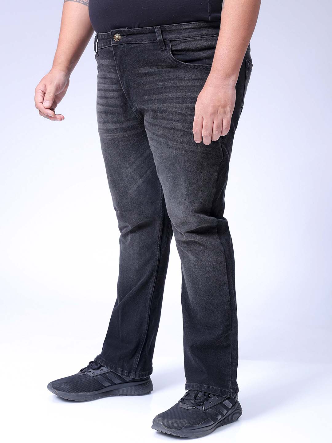 Men's Plus Size Black Bootcut Fit Solid Stretchable Jeans