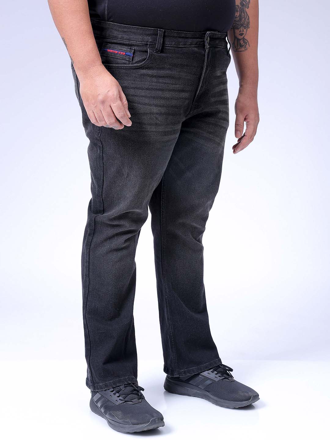 Men's Plus Size Black Bootcut Fit Solid Stretchable Jeans