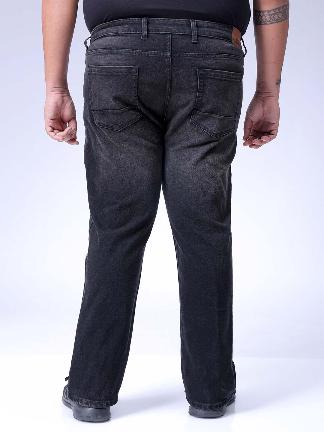 Men's Plus Size Black Bootcut Fit Solid Stretchable Jeans