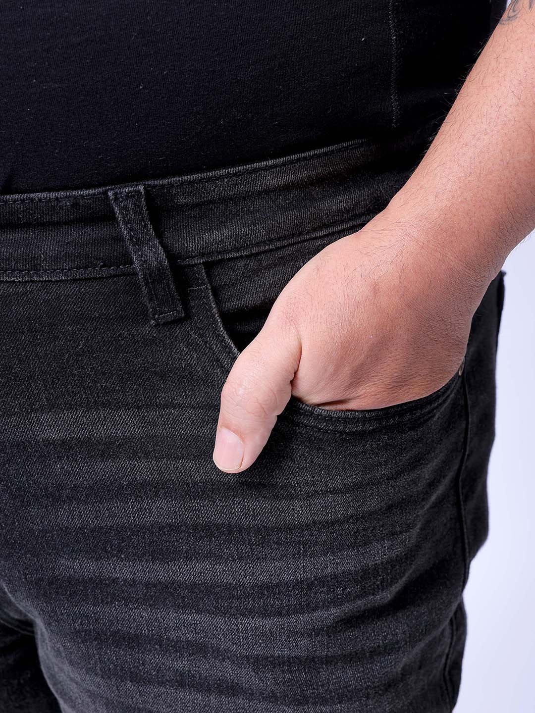 Men's Plus Size Black Bootcut Fit Solid Stretchable Jeans