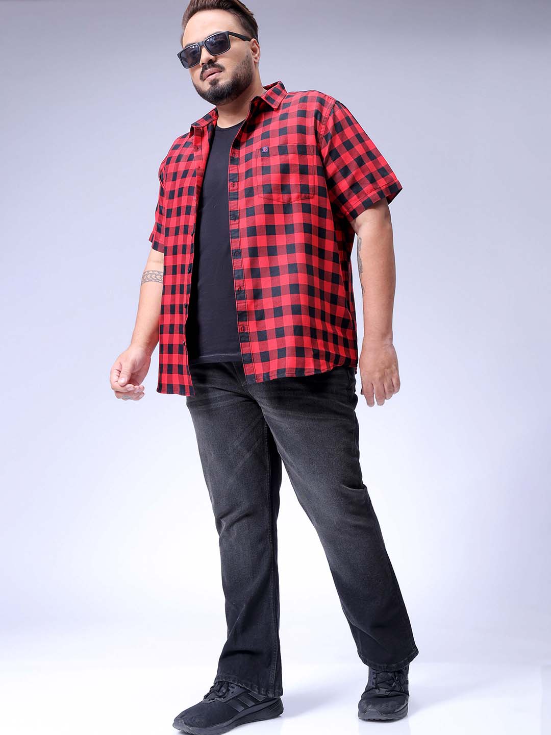 Men's Plus Size Black Bootcut Fit Solid Stretchable Jeans