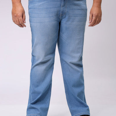 Men's Plus Size Blue Bootcut Fit Solid Stretchable Jeans