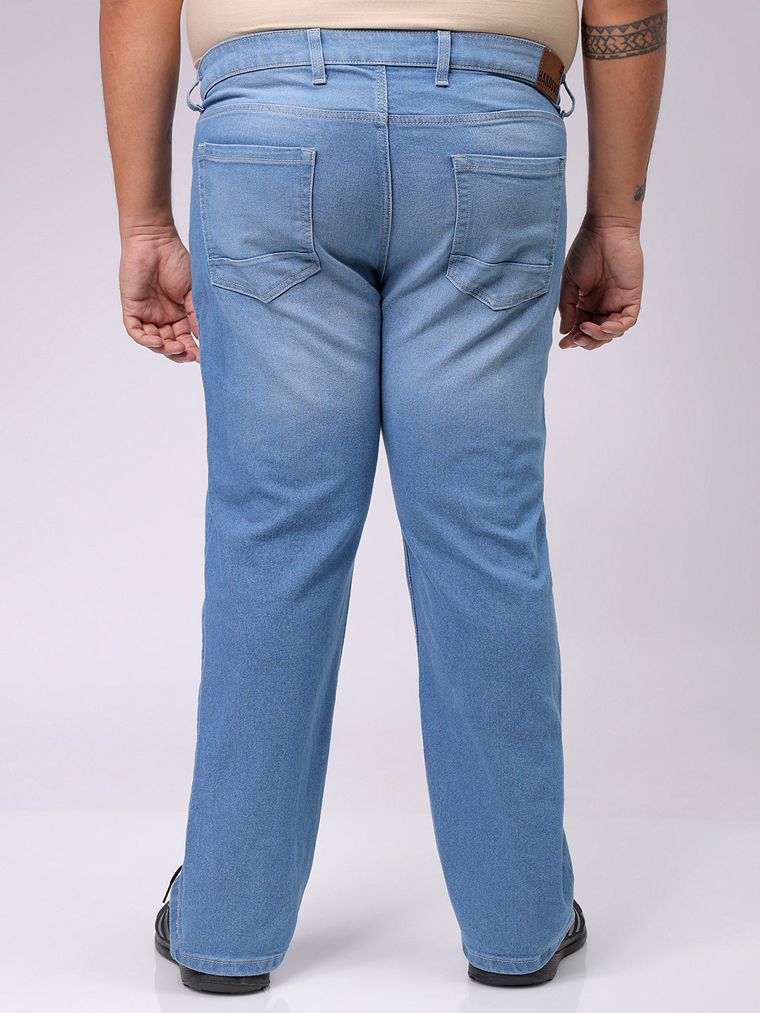 Men's Plus Size Blue Bootcut Fit Solid Stretchable Jeans