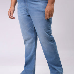 Men's Plus Size Blue Bootcut Fit Solid Stretchable Jeans