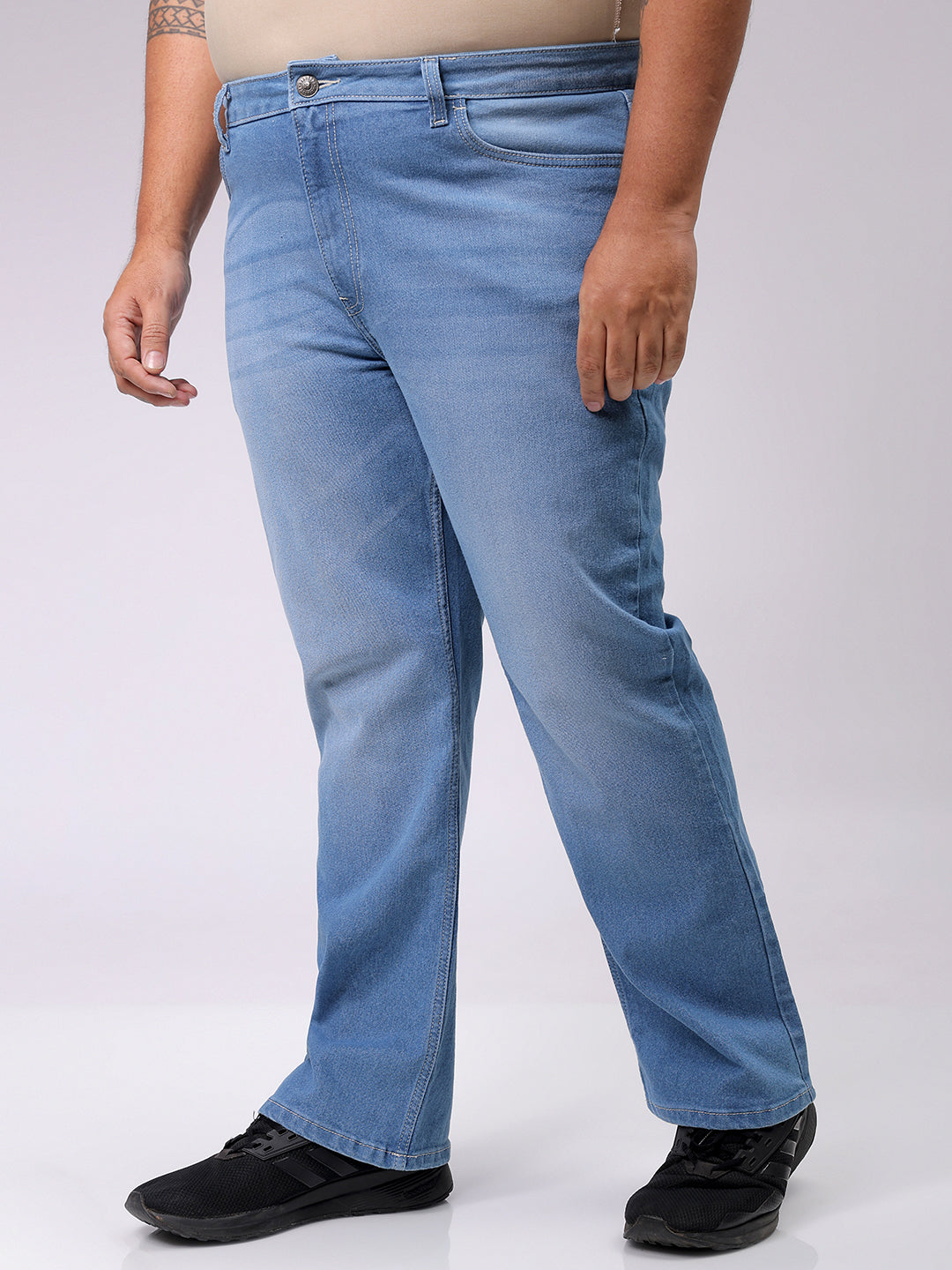 Men's Plus Size Blue Bootcut Fit Solid Stretchable Jeans