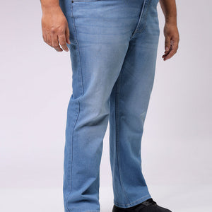 Men's Plus Size Blue Bootcut Fit Solid Stretchable Jeans