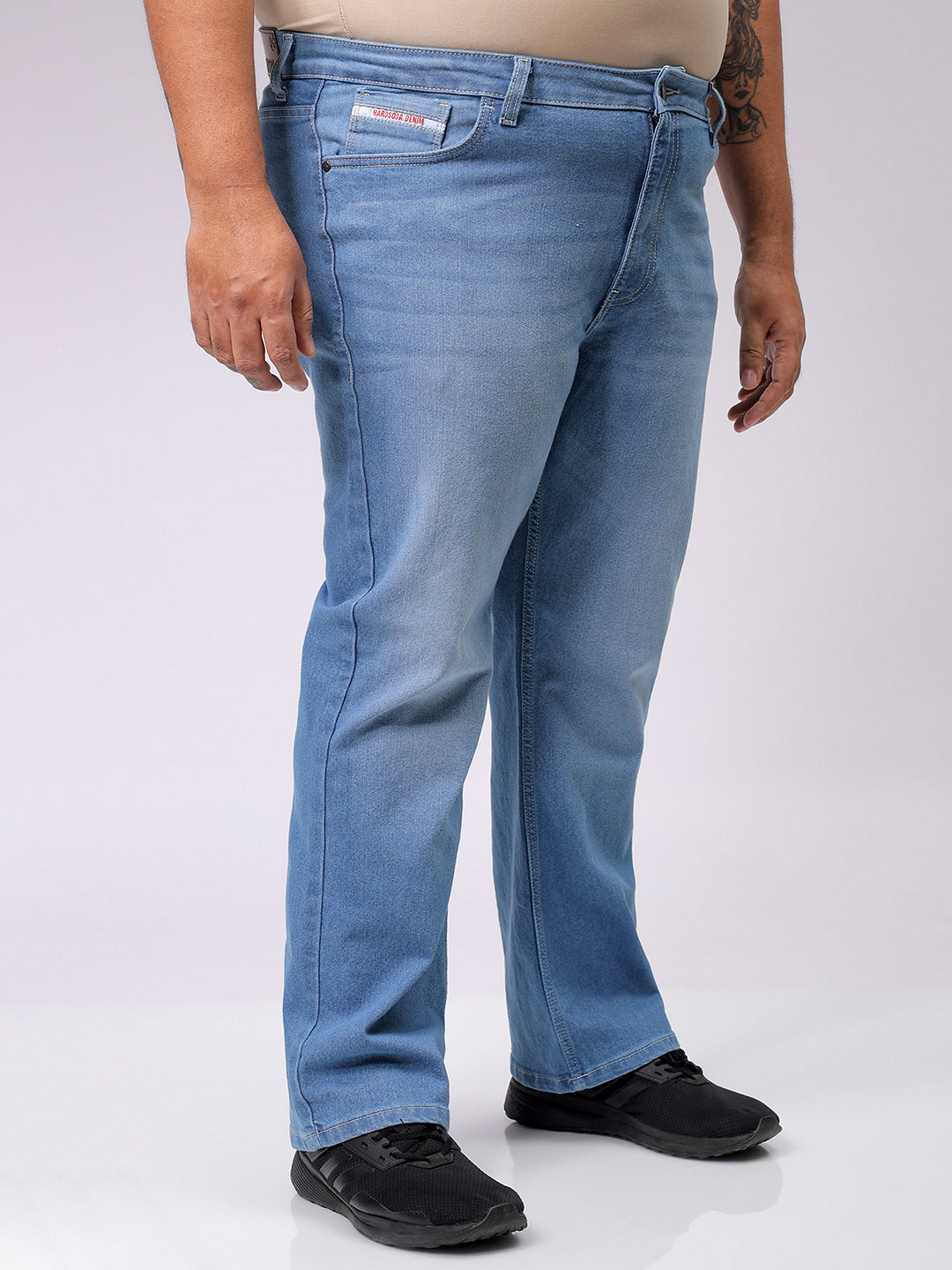 Men's Plus Size Blue Bootcut Fit Solid Stretchable Jeans