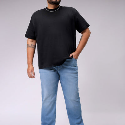 Men's Plus Size Blue Bootcut Fit Solid Stretchable Jeans