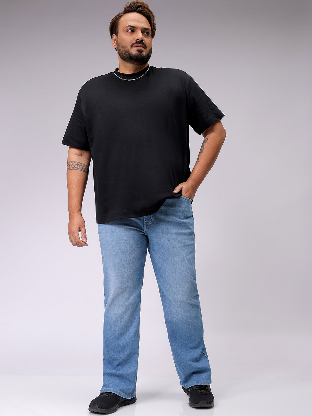 Men's Plus Size Blue Bootcut Fit Solid Stretchable Jeans