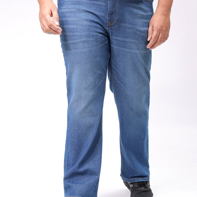 Men's Plus Size Blue Bootcut Fit Solid Stretchable Jeans