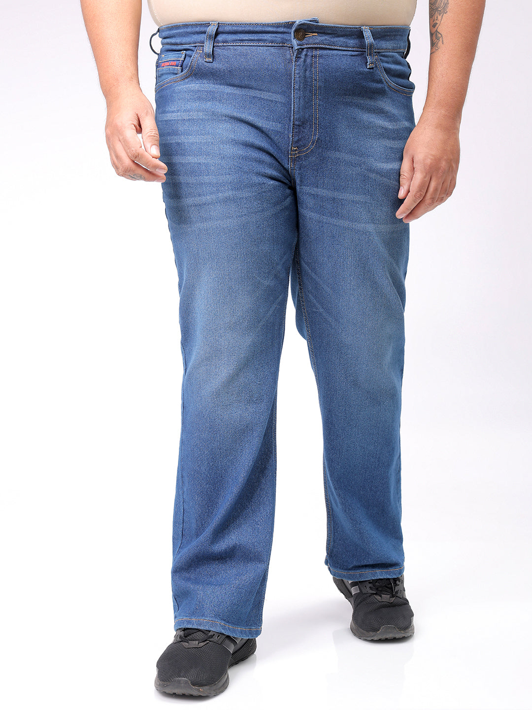 Men's Plus Size Blue Bootcut Fit Solid Stretchable Jeans