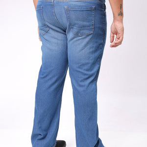 Men's Plus Size Blue Bootcut Fit Solid Stretchable Jeans