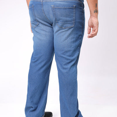 Men's Plus Size Blue Bootcut Fit Solid Stretchable Jeans