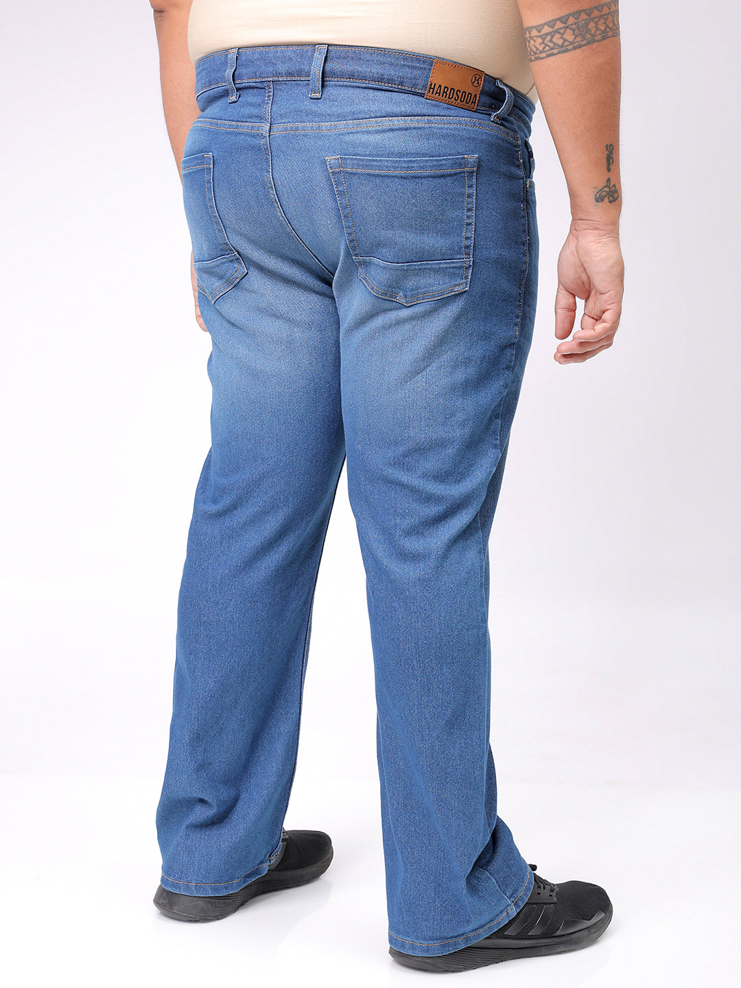 Men's Plus Size Blue Bootcut Fit Solid Stretchable Jeans