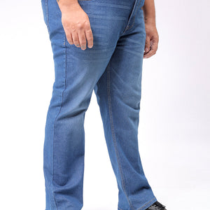 Men's Plus Size Blue Bootcut Fit Solid Stretchable Jeans