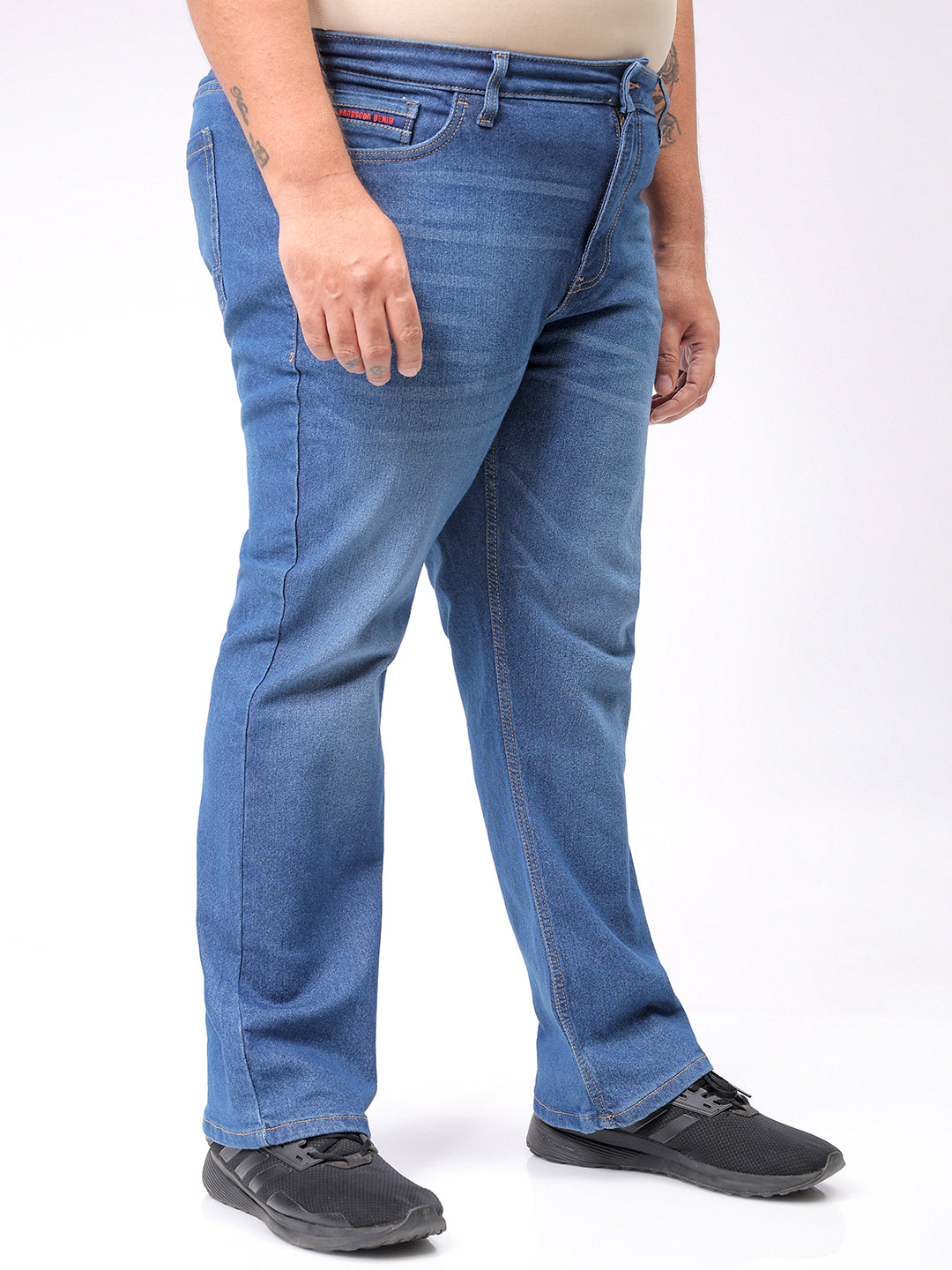 Men's Plus Size Blue Bootcut Fit Solid Stretchable Jeans
