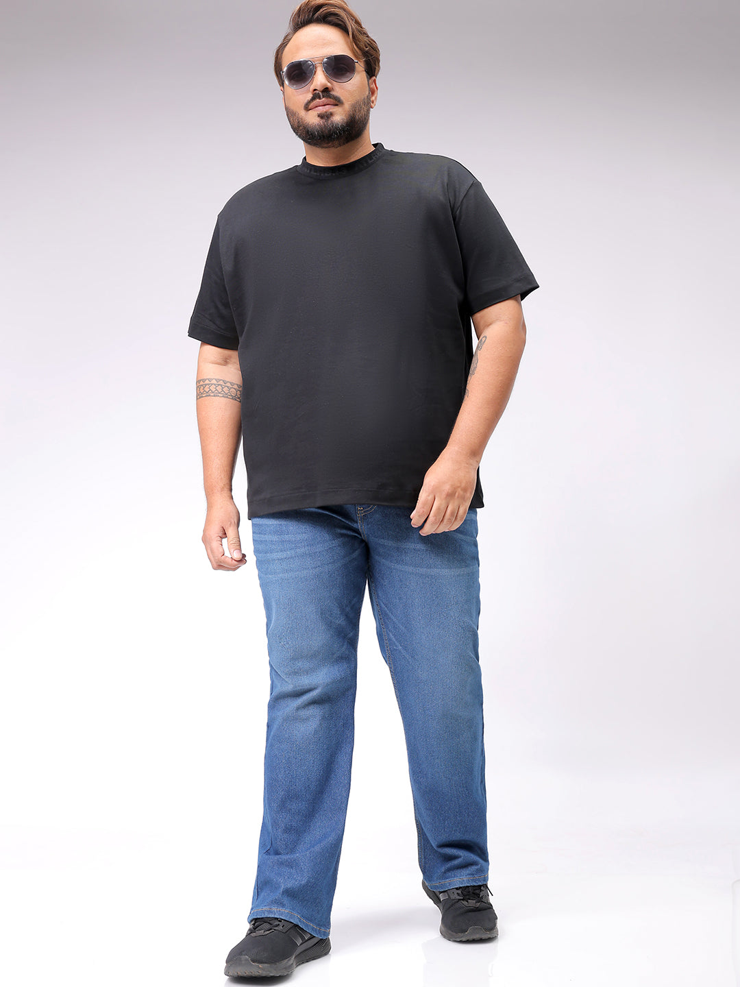 Men's Plus Size Blue Bootcut Fit Solid Stretchable Jeans