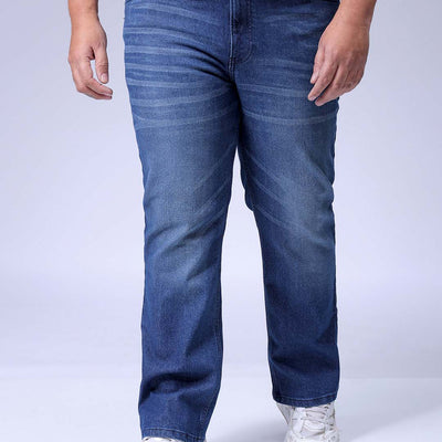 Men's Plus Size Blue Bootcut Fit Solid Stretchable Jeans