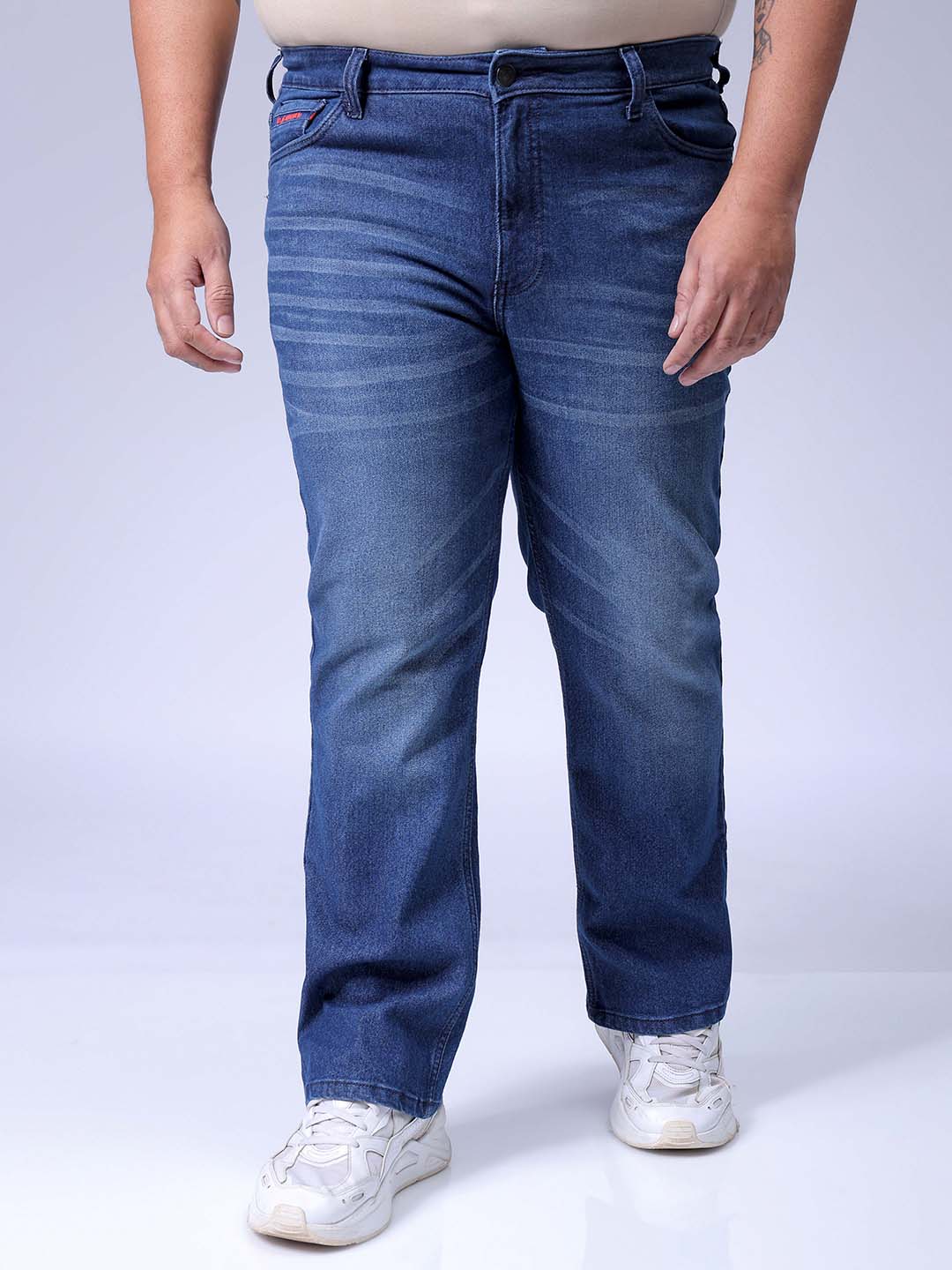 Men's Plus Size Blue Bootcut Fit Solid Stretchable Jeans