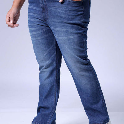 Men's Plus Size Blue Bootcut Fit Solid Stretchable Jeans