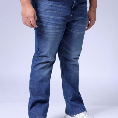 Men's Plus Size Blue Bootcut Fit Solid Stretchable Jeans