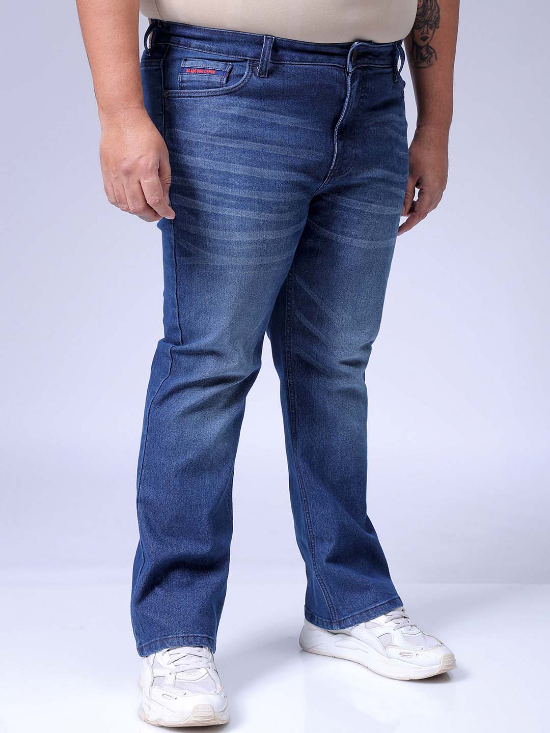 Men's Plus Size Blue Bootcut Fit Solid Stretchable Jeans