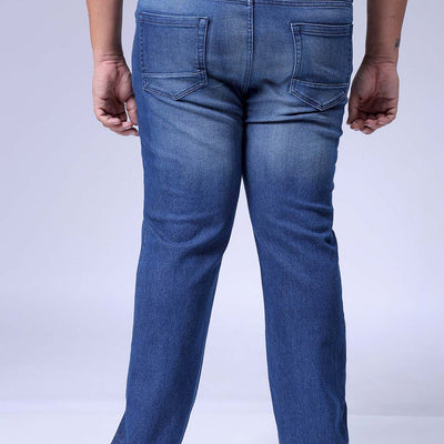 Men's Plus Size Blue Bootcut Fit Solid Stretchable Jeans