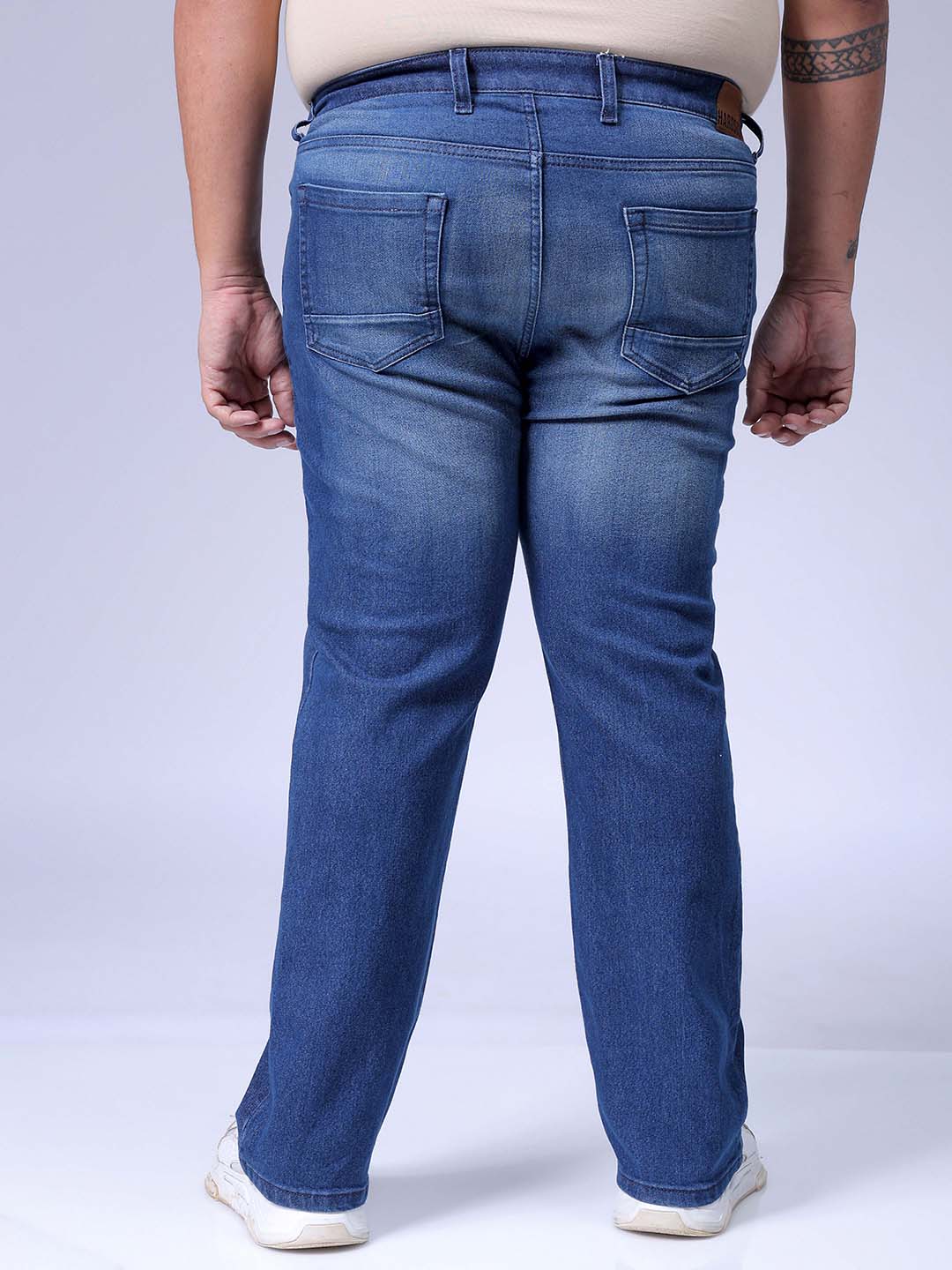 Men's Plus Size Blue Bootcut Fit Solid Stretchable Jeans