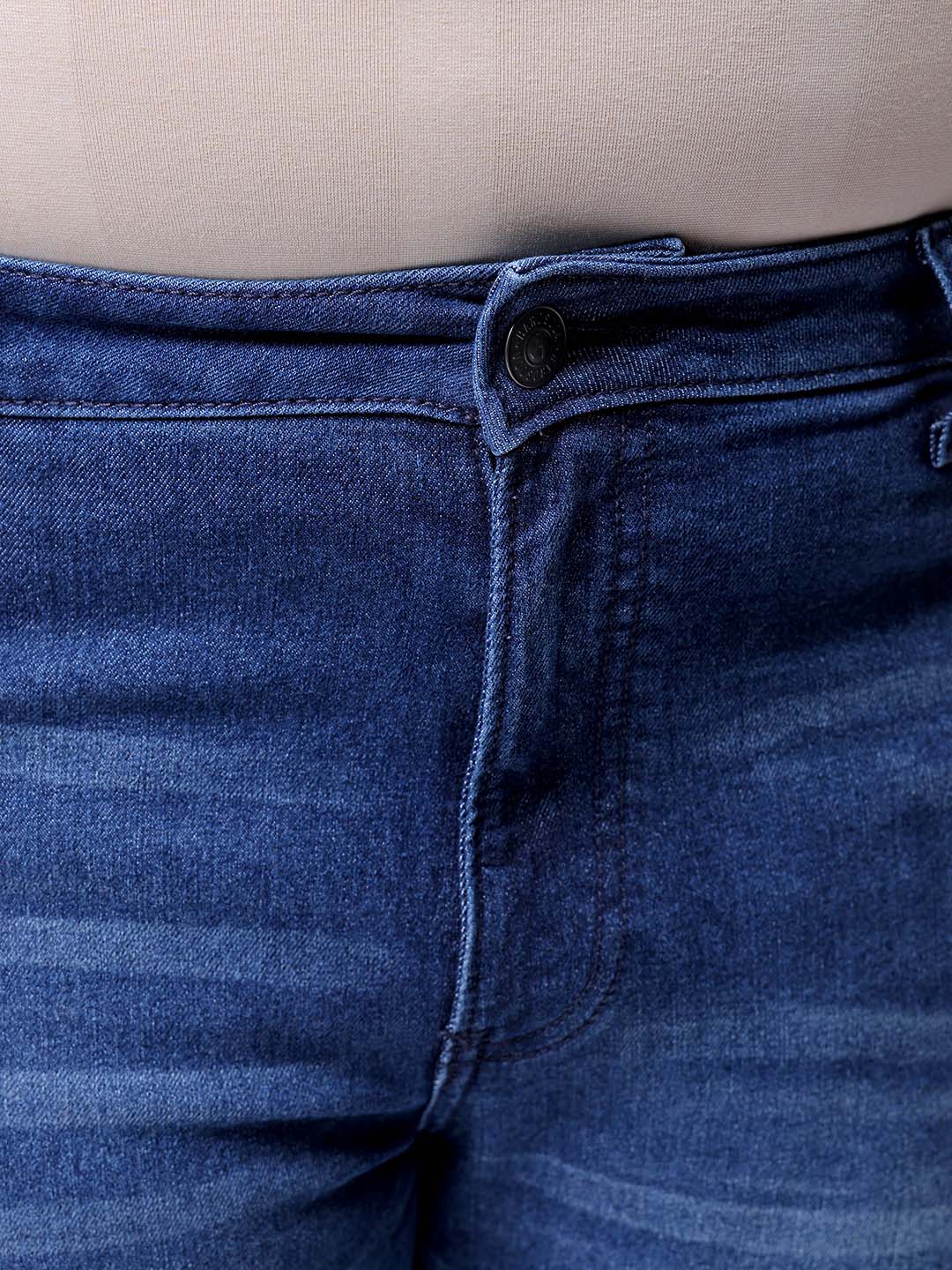 Men's Plus Size Blue Bootcut Fit Solid Stretchable Jeans