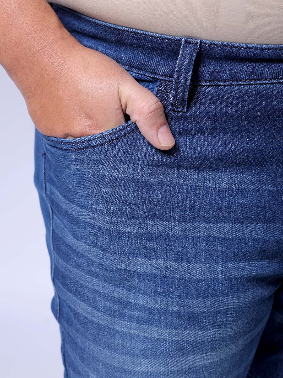 Men's Plus Size Blue Bootcut Fit Solid Stretchable Jeans