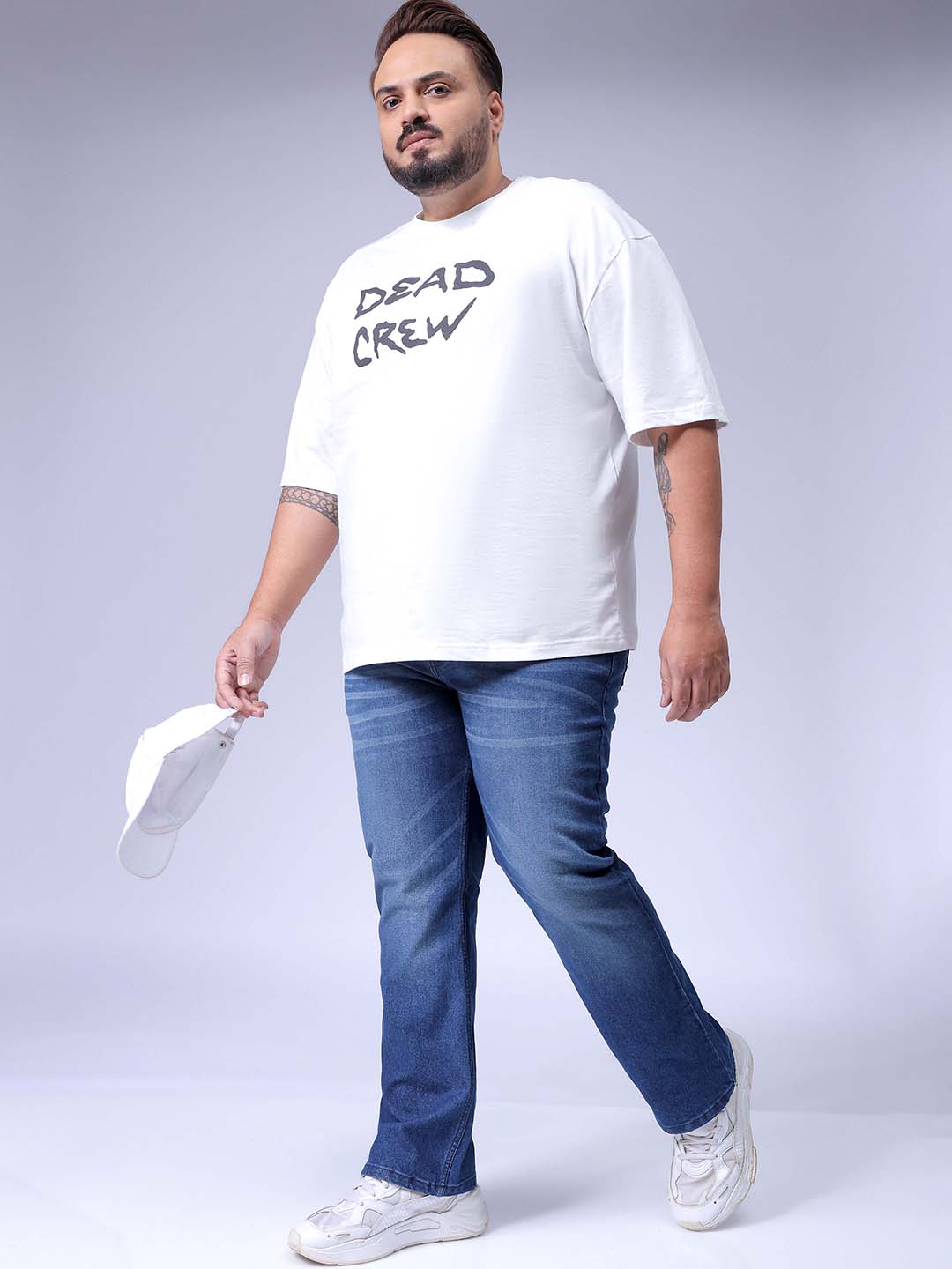 Men's Plus Size Blue Bootcut Fit Solid Stretchable Jeans