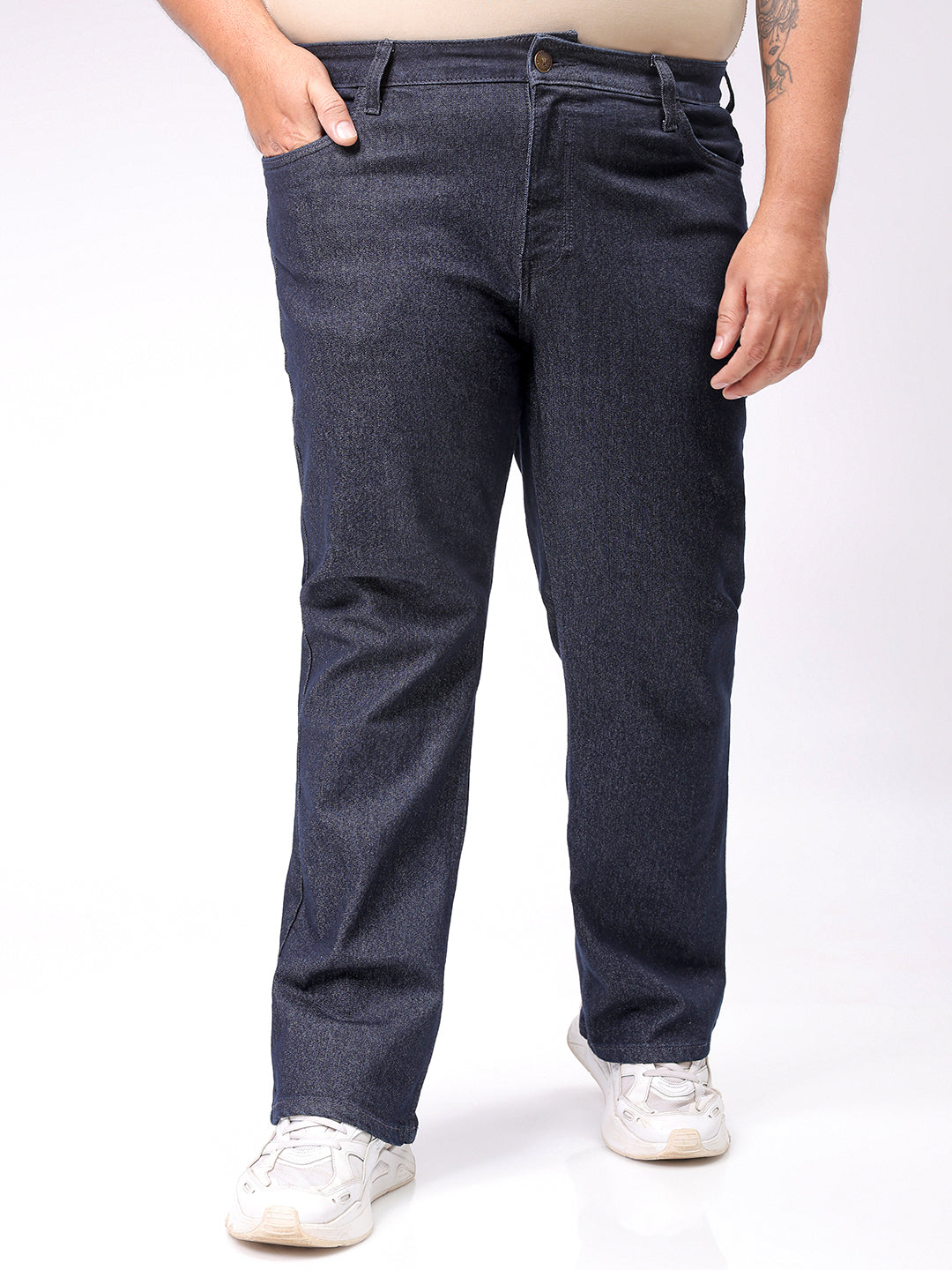 Men's Plus Size Blue Bootcut Fit Solid Stretchable Jeans