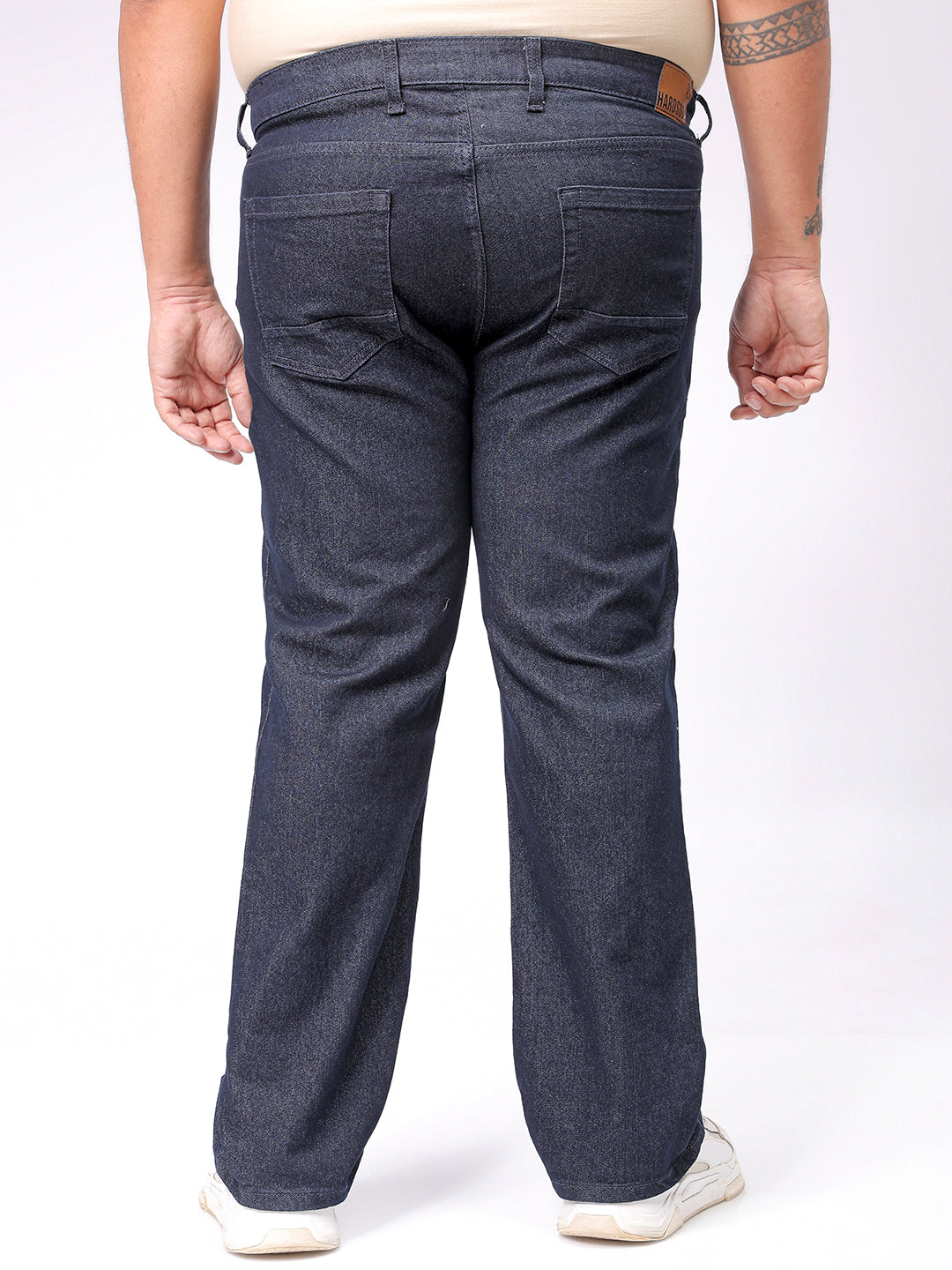 Men's Plus Size Blue Bootcut Fit Solid Stretchable Jeans