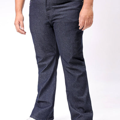 Men's Plus Size Blue Bootcut Fit Solid Stretchable Jeans