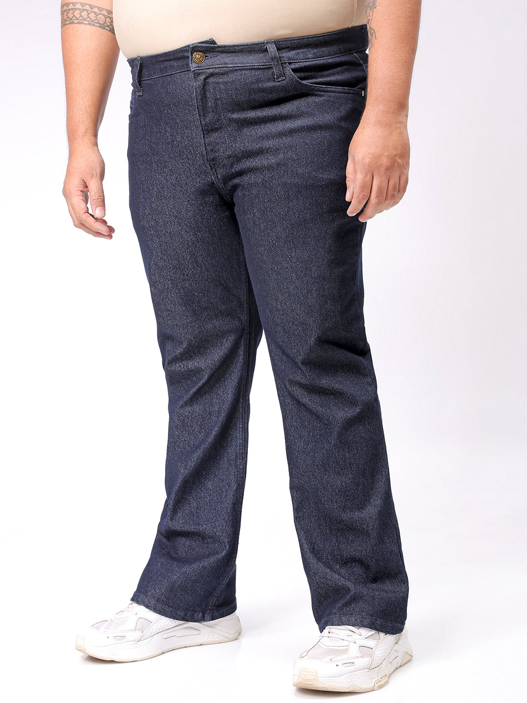 Men's Plus Size Blue Bootcut Fit Solid Stretchable Jeans