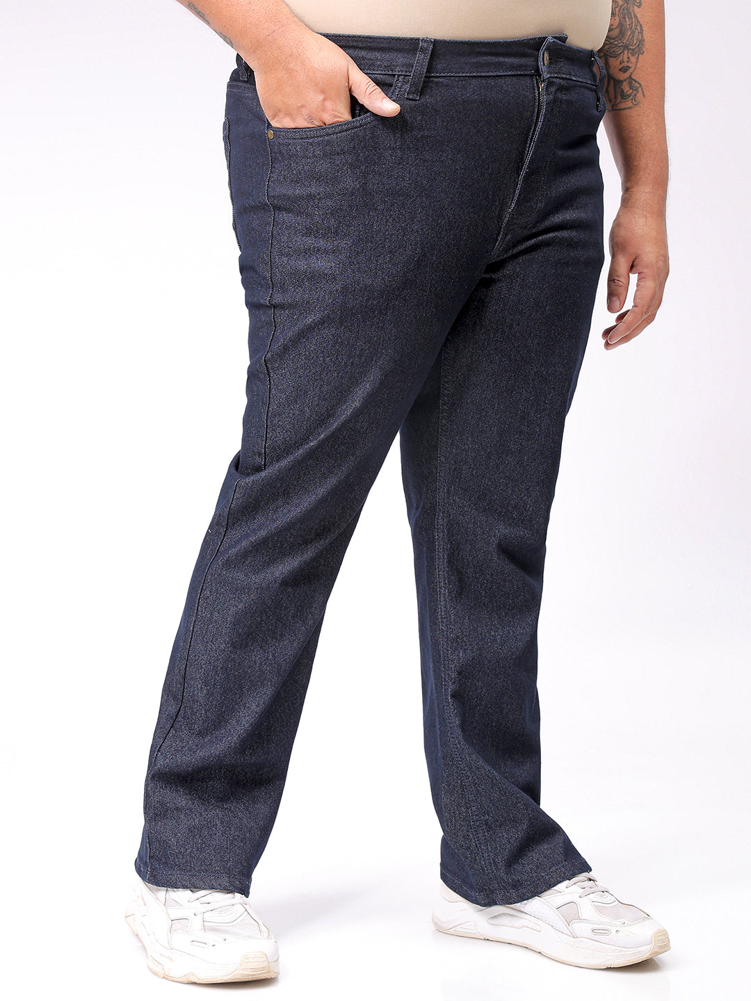 Men's Plus Size Blue Bootcut Fit Solid Stretchable Jeans