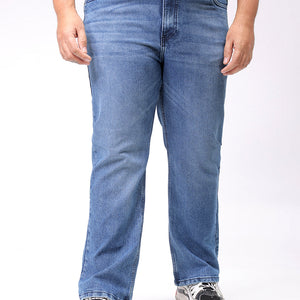 Men's Plus Size Blue Bootcut Fit Solid Stretchable Jeans