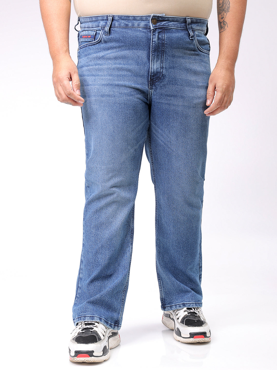 Men's Plus Size Blue Bootcut Fit Solid Stretchable Jeans