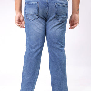 Men's Plus Size Blue Bootcut Fit Solid Stretchable Jeans