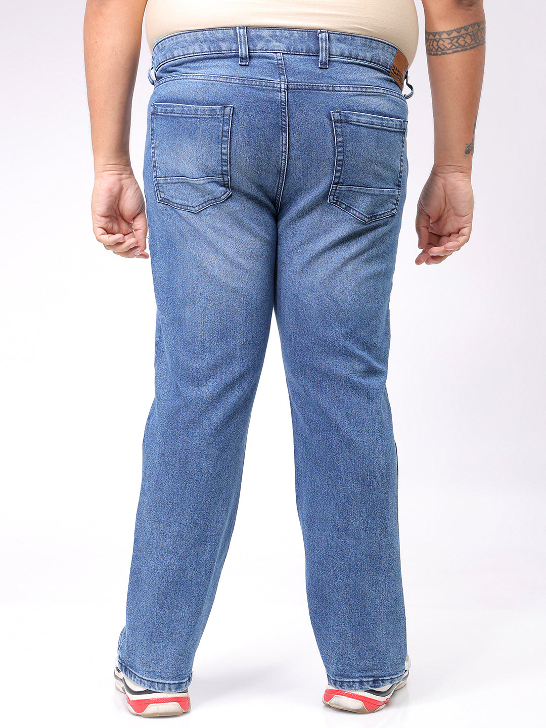 Men's Plus Size Blue Bootcut Fit Solid Stretchable Jeans