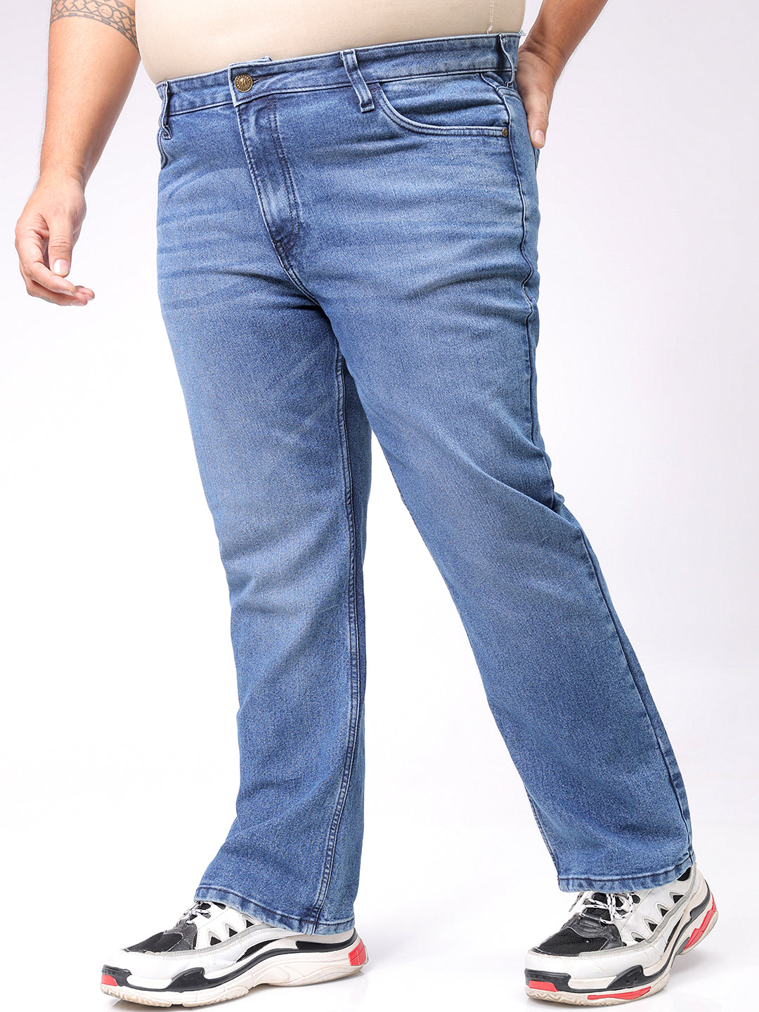 Men's Plus Size Blue Bootcut Fit Solid Stretchable Jeans