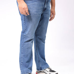 Men's Plus Size Blue Bootcut Fit Solid Stretchable Jeans