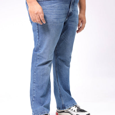 Men's Plus Size Blue Bootcut Fit Solid Stretchable Jeans