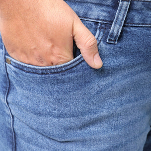 Men's Plus Size Blue Bootcut Fit Solid Stretchable Jeans