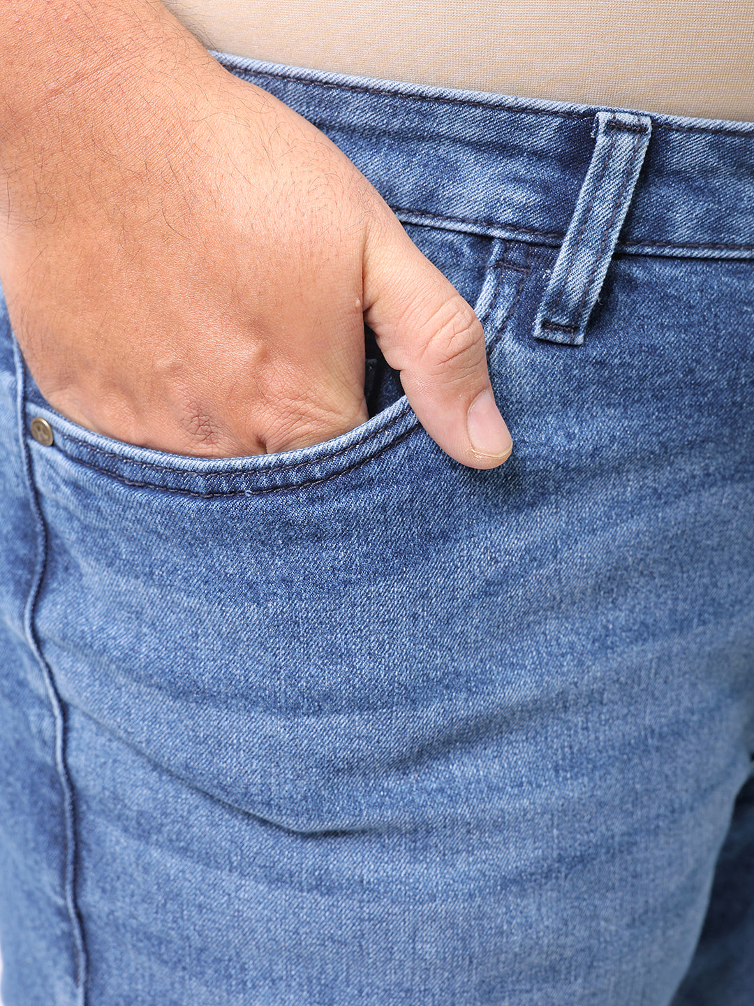 Men's Plus Size Blue Bootcut Fit Solid Stretchable Jeans