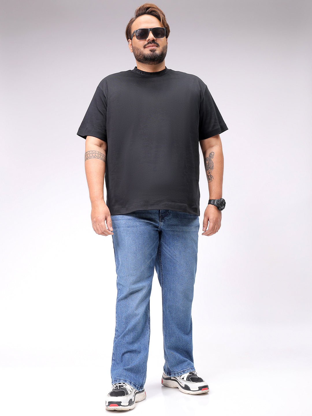 Men's Plus Size Blue Bootcut Fit Solid Stretchable Jeans