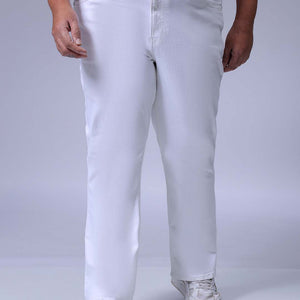Men's Plus Size White Bootcut Fit Solid Stretchable Jeans
