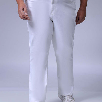 Men's Plus Size White Bootcut Fit Solid Stretchable Jeans
